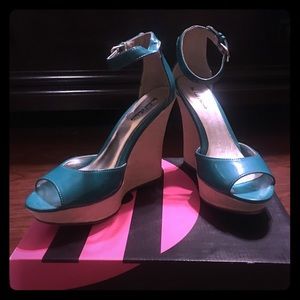 Teal Patton leather wedges